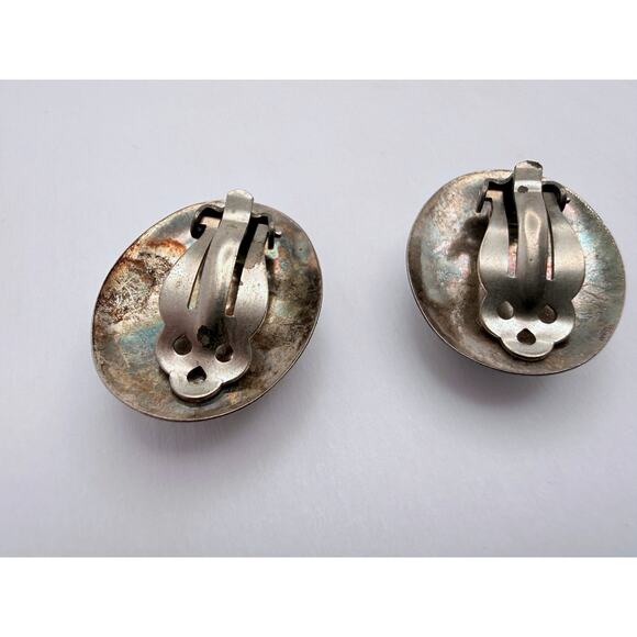 Vintage 50s Modernist Sterling Silver Studio Earrings Blue Stone - Picture 5 of 9